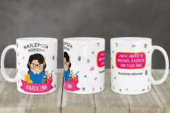 Kubek dla księgowej personalizowany z imieniem Karolina i grafiką księgowej
