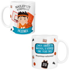 Kubek personalizowany dla koszykarza z imieniem Przemek i motywem koszykówki