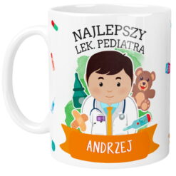 Kubek personalizowany z nadrukiem lekarza pediatry i imieniem Andrzej