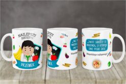 Kubek dla Najlepszego Dietetyka personalizowany z imieniem Przemek i grafiką dietetyka oraz owoców i warzyw