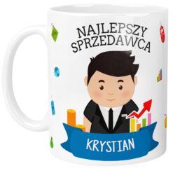 Kubek z nadrukiem najlepszego sprzedawcy i imieniem Krystian na przodzie