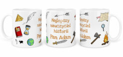 Kubek personalizowany dla nauczyciela historii z napisem i historycznymi rysunkami