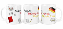 Kubek z napisem Najlepszy Nauczyciel Niemieckiego oraz niemieckimi symbolami i flagą