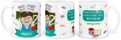 Kubek personalizowany dla nauczyciela z napisem Najlepszy Nauczyciel Andrzej i ilustracją nauczyciela