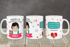 Kubek dla Pani Wolontariusz z imieniem Kamila i dziękczynnym napisem od rodziny Nowaków