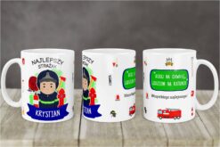 Kubek personalizowany dla strażaka z imieniem Krystian i motywami strażackimi