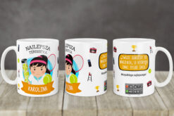 Kubek dla tenisistki z imieniem Karolina, z motywami rakiety, piłek tenisowych i cytatem motywacyjnym