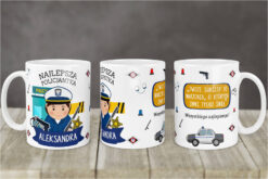 Kubek dla Policjantki personalizowany z imieniem Aleksandra i ilustracją policjantki