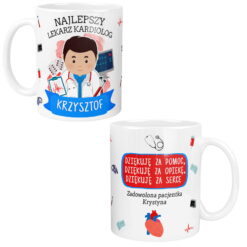 Kubek z personalizacją dla kardiologa z napisem Najlepszy Lekarz Kardiolog oraz imieniem Krzysztof