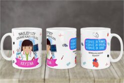 Kubek Pani Doktor Kardiolog personalizowany z imieniem Krystna i grafiką lekarza kardiologa