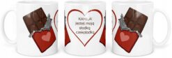 Kubek biały z nadrukiem tabliczki czekolady i napisem jesteś moją czekoladką z imieniem Kamila