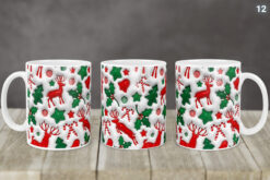 Kubek Świąteczny Z Mikołajem Bałwankiem 3D 14 Wzorów | Kreatorprezentu.pl Kubek świąteczny z wzorem reniferów, gwiazdek i ozdób w kolorach czerwonym i zielonym
