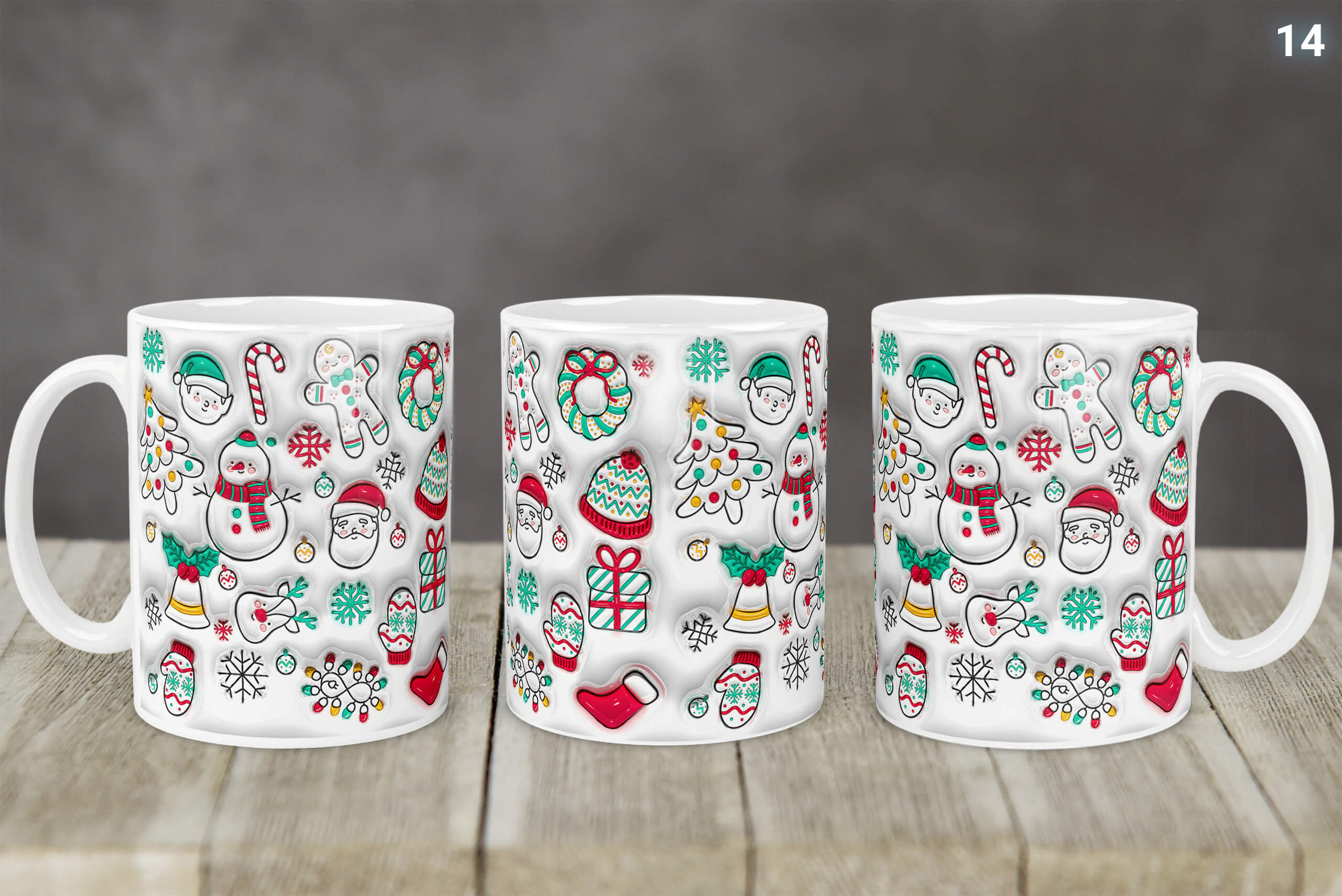 Kubek Świąteczny Z Mikołajem Bałwankiem 3D 14 Wzorów | Kreatorprezentu.pl Kubek świąteczny z Mikołajem, bałwankiem i innymi motywami bożonarodzeniowymi 3D