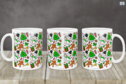 Kubek Świąteczny Z Mikołajem Bałwankiem 3D 14 Wzorów | Kreatorprezentu.pl Kubek świąteczny z wzorami bałwanka, choinki, piernika i prezentów na białym tle