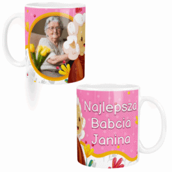 Kubek dla Babci z imieniem Janina i zdjęciem starszej kobiety w ramce