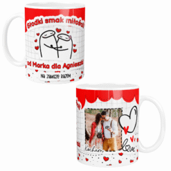 Personalizowany walentynkowy kubek z napisem i zdjęciem pary obejmującej się
