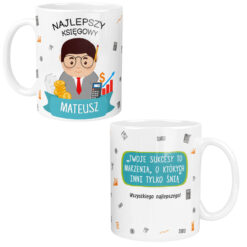 Personalizowany kubek dla księgowego z imieniem Mateusz i grafiką księgowego