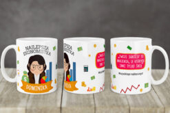 Kubek dla Najlepszej Ekonomistki z imieniem Dominika i grafikami ekonomicznymi
