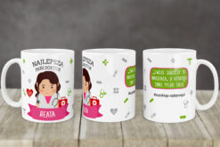 Personalizowany kubek dla najlepszej pani doktor o imieniu Beata z motywem medycznym