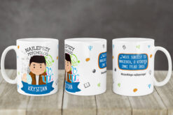 Kubek dla psychologa z nadrukiem 'Najlepszy Psycholog Krystian' i cytatem motywacyjnym